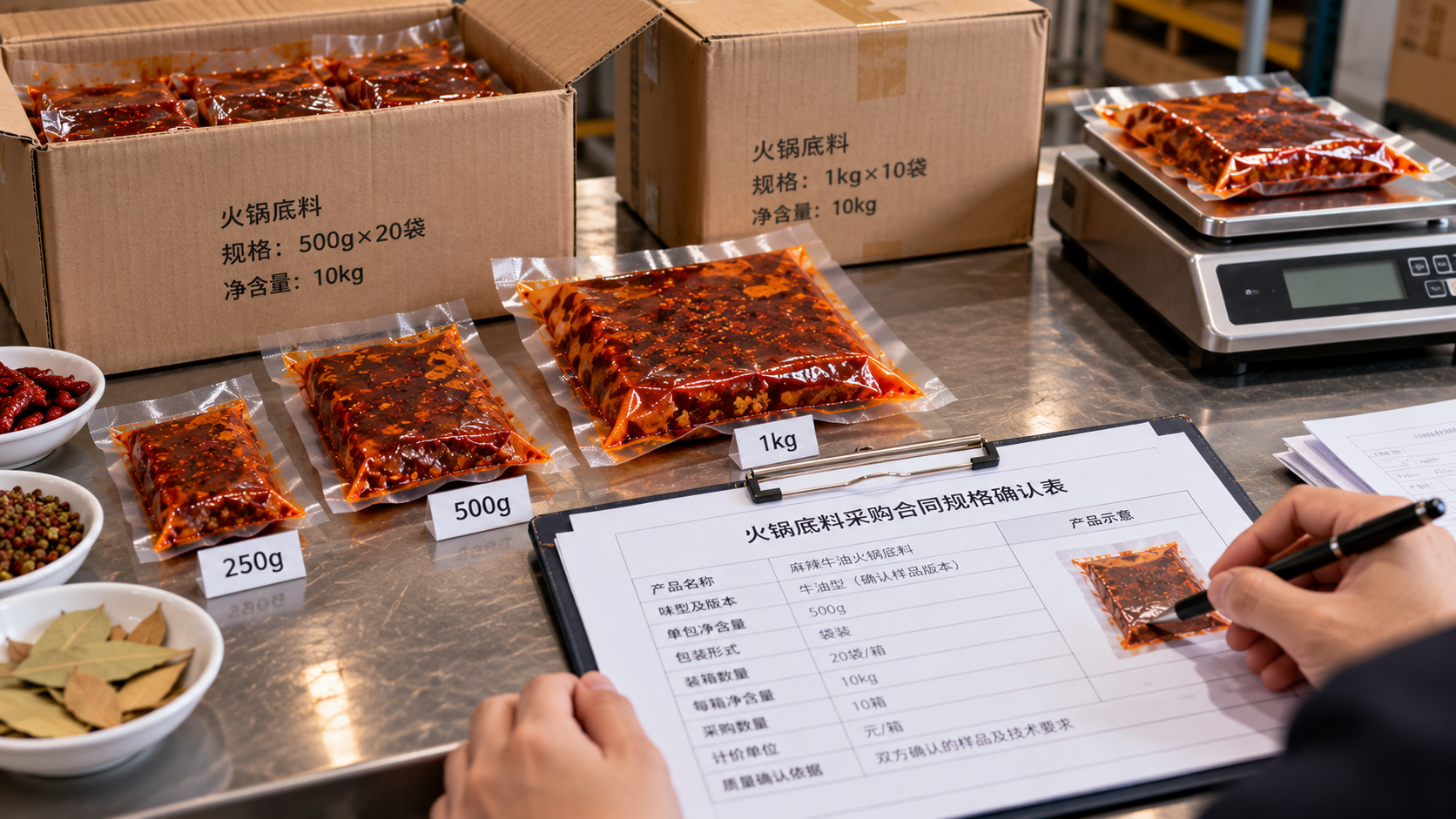 火锅底料采购合同规格怎么写清楚?别只写“麻辣底料一箱”