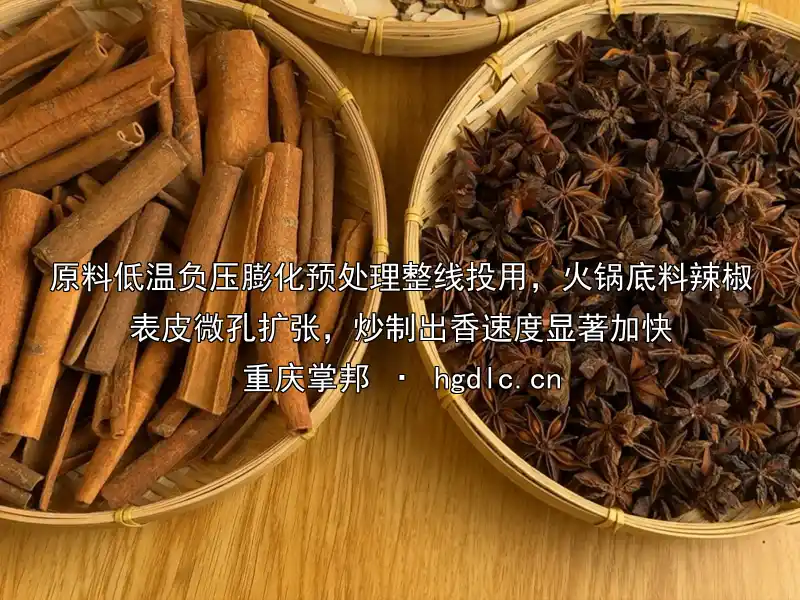原料低温负压膨化预处理整线投用,火锅底料辣椒表皮微孔扩张,炒制出香速度显著加快